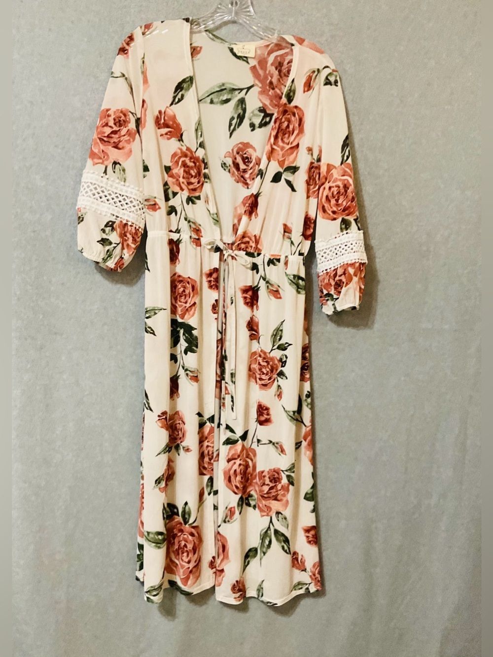 Ember Floral tunic Midi Dress in Cream with Rose Print Sz S